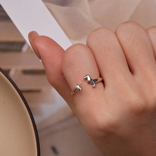 Sterling Silver Dachshund Dog Adjustable Rings